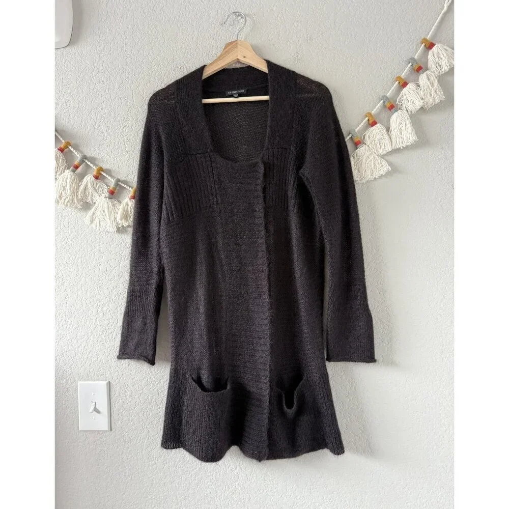 Eileen Fisher Mohair Wool Open Knit Snap Button Longline Cardigan Deep Purple S - Picture 1 of 9